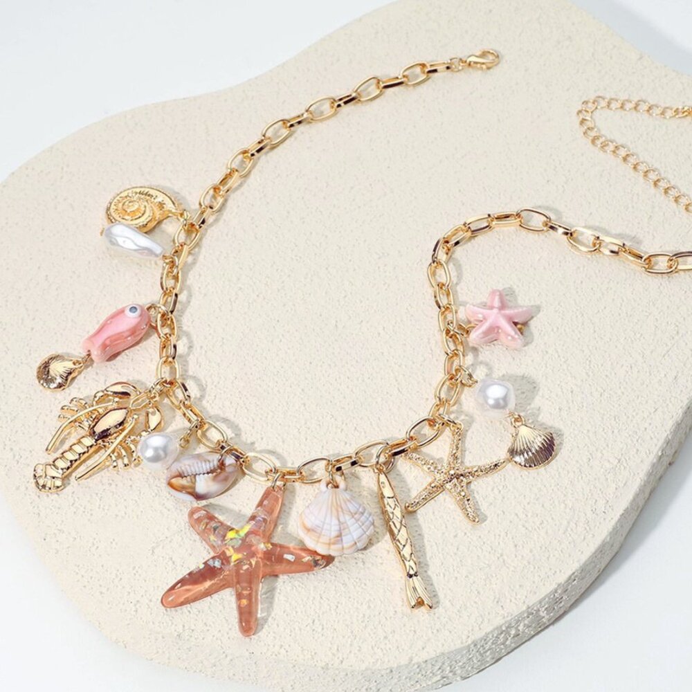 Seaside Wishes Starfish Kisses 14K Gold Plate Paperclip Chain Charm Necklace